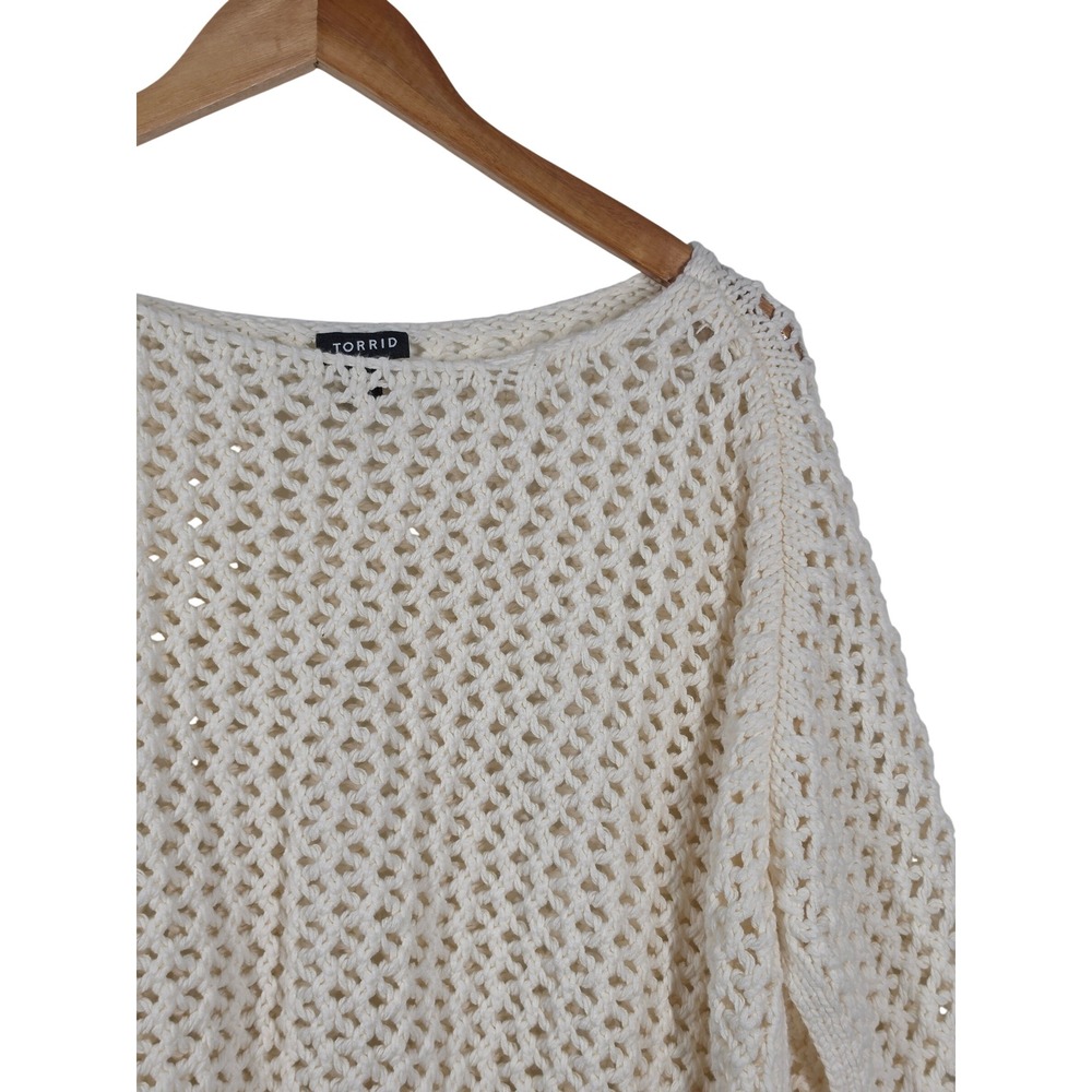 Torrid Womens Ivory Open Knit Crochet Boxy Crop Sweater Dolman Sleeve XL-XXL - Picture 4 of 8
